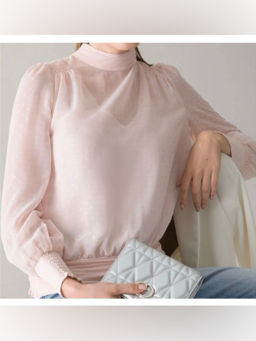 White House Black Market Blush Pink Sheer Swiss Dot Blouse Size 4 Worn Once
